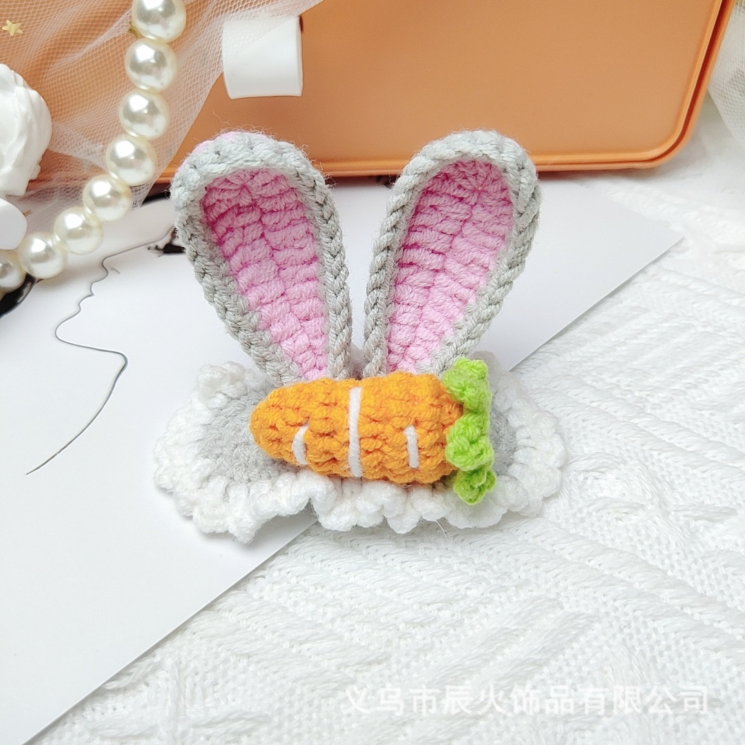 New Handmade Cute Doll Knitted Cute Sweet Instafamous Girls' Hairpin Bang Clip Headdress Rabbit Ears Hair Accessories