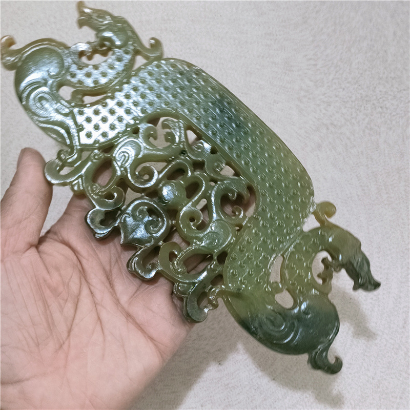 古玩杂项仿古做旧岫玉复古双龙凤镂空马丁纹玉璧摆件-阿里巴巴