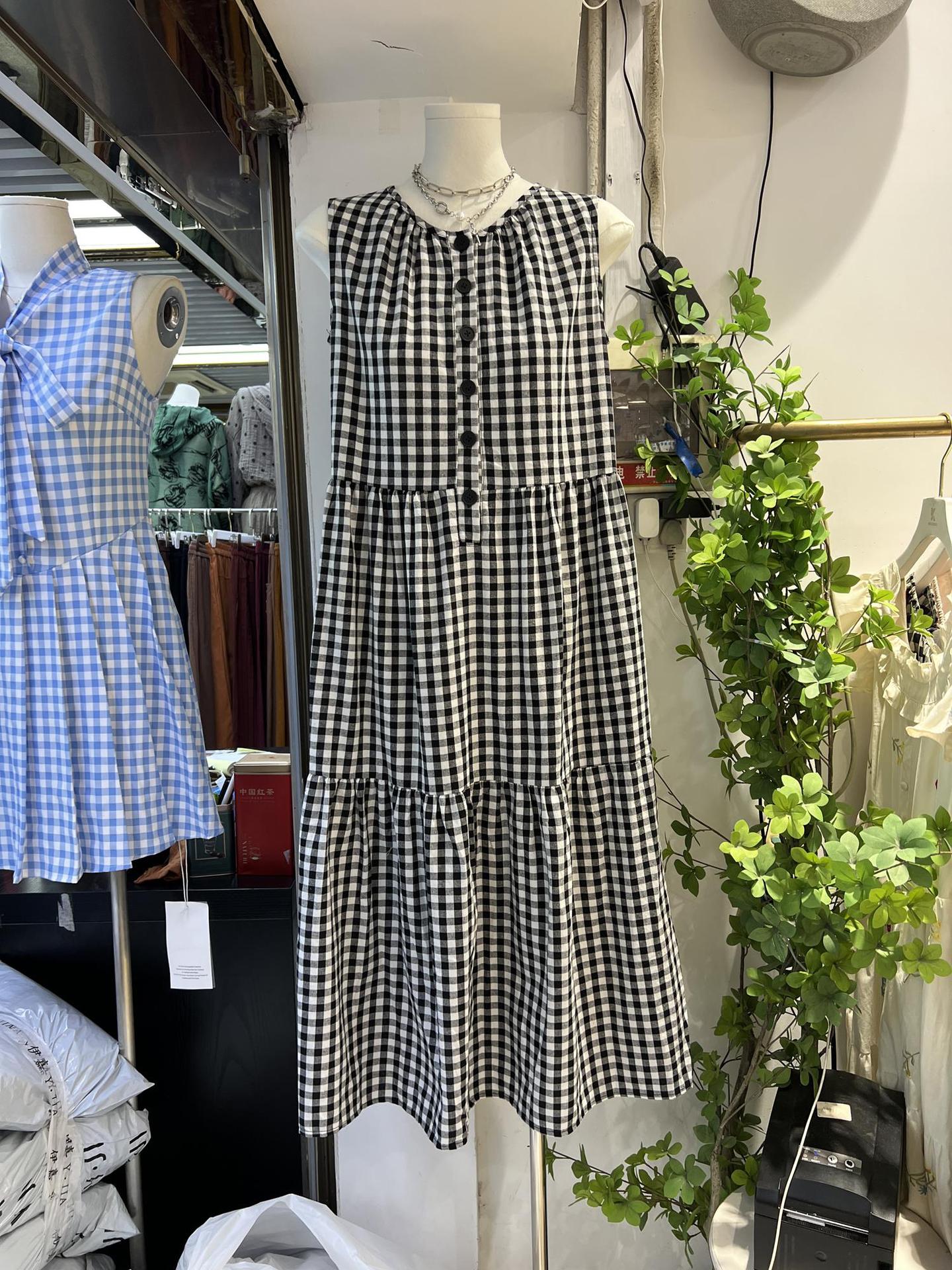 韩版夏季文艺新款田园风格子减龄淑女休闲背心棉麻连衣裙女-阿里巴巴