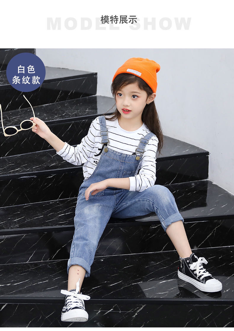 黑色背带裤女童牛仔背带裤大童2022新款春夏中大童韩版宽松秋哈伦