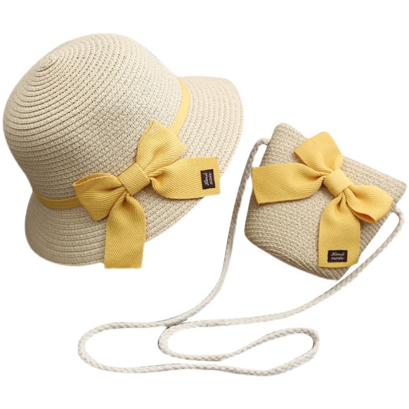 Children's Sunshade Hat Girls' Spring and Summer New Straw Hat Coin Purse Baby Sun-Proof Beach Hat Sun Bucket Hat