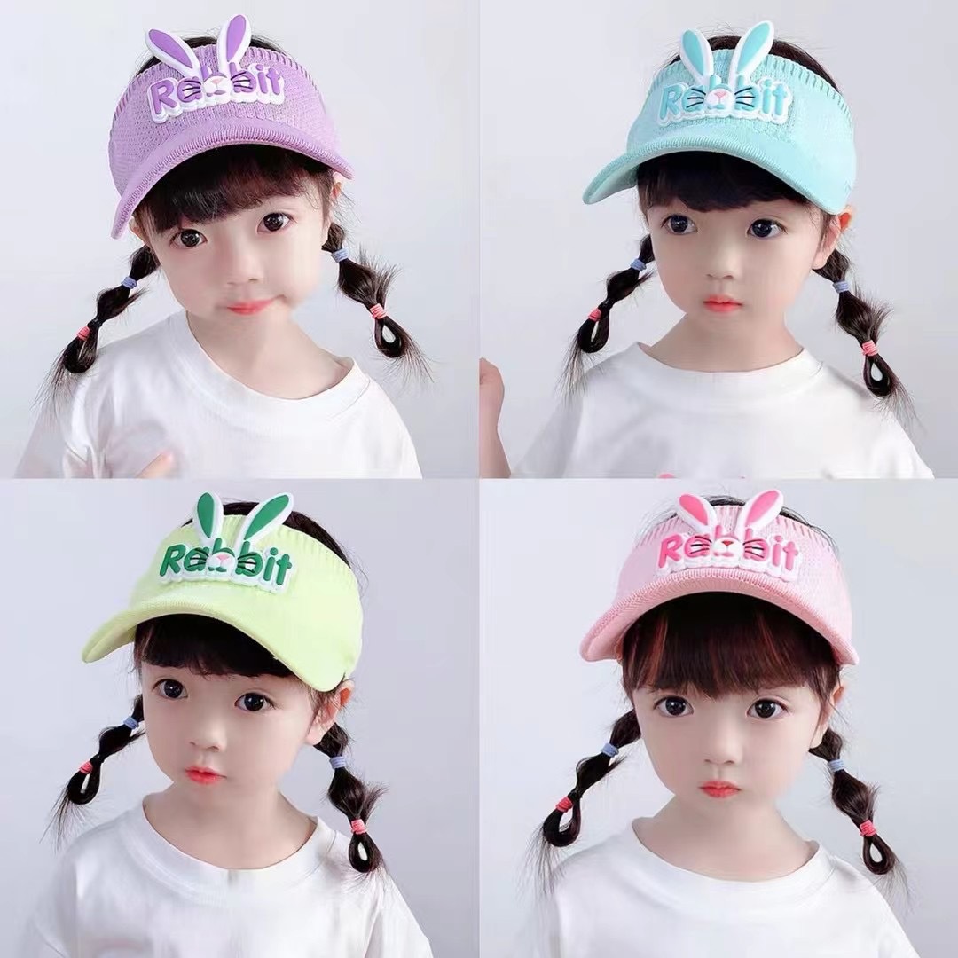 New Children's Hat Cute Rabbit Knitted Topless Hat Summer Sun Protection Hat Baby Sunhat Sports Anti-Drop Hat