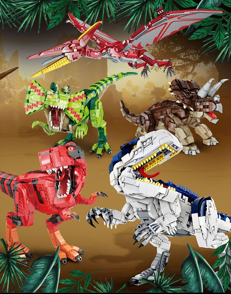 方橙6201-06积木大恐龙霸王龙双脊龙腕龙三角龙兼容乐高拼插积木