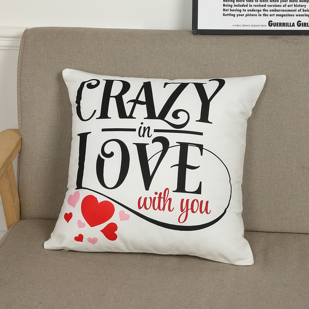 Cross-Border New Arrival Valentine's Day Pillow Cover Short Plush Letters Printed Pillows Living Room Bedroom Sofa Cushion Cover Wholesale