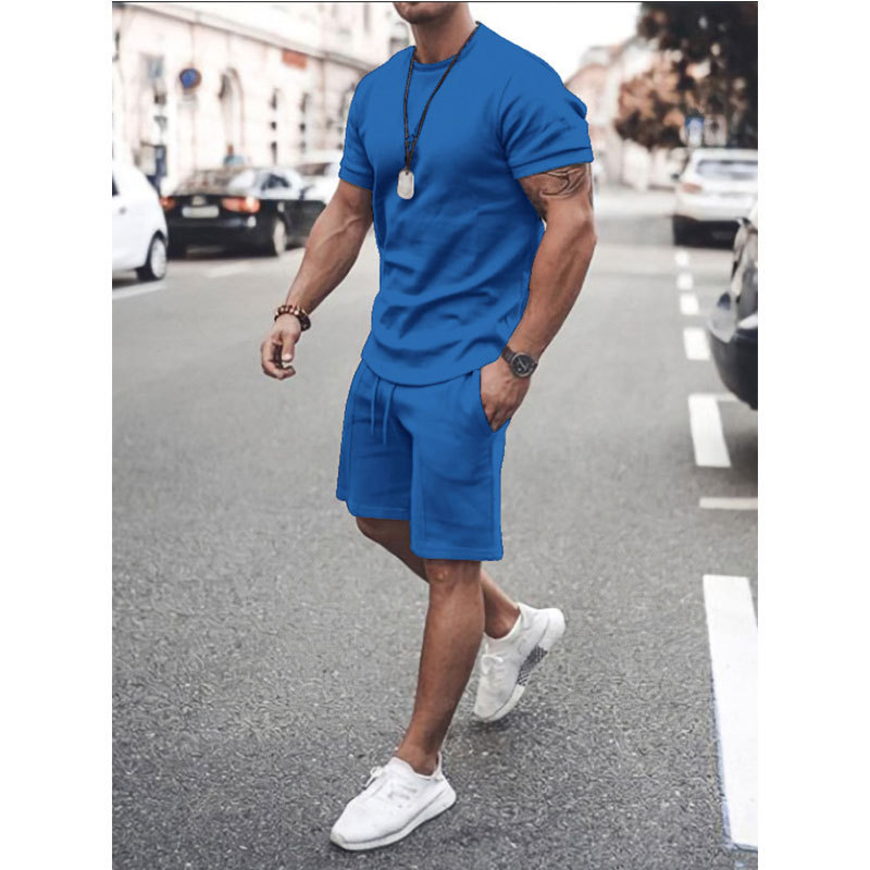 2022 Foreign Trade Summer European and American Clothes Matching Youth Cross-Border Short-Sleeved T-shirt Men's Casual Sports Suit Men's Clothing