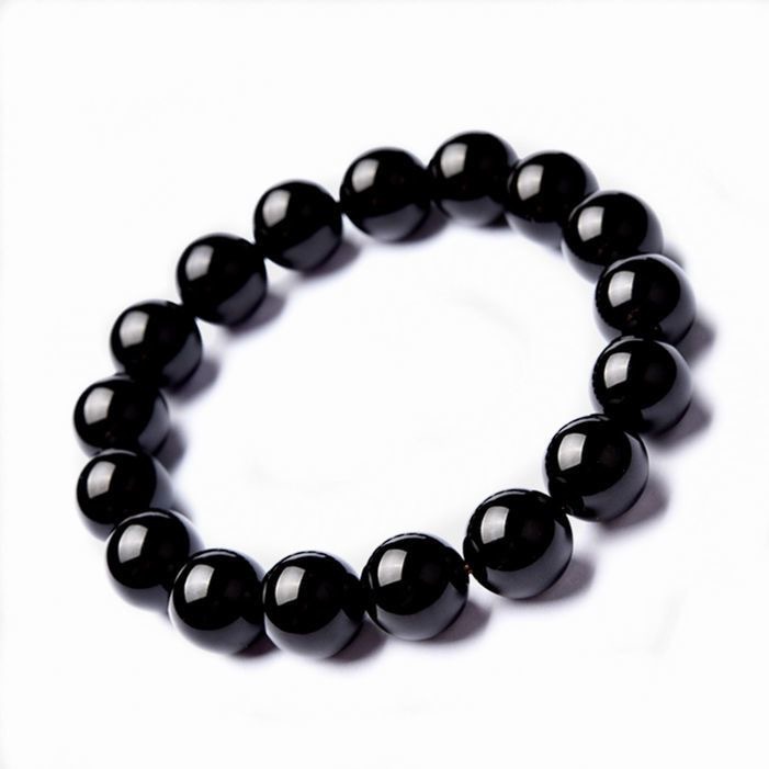 Natural Stone Black Agate Single Circle Ronud Beads Crystal Bracelet Black Agate Bracelets for Men and Women Activity Gift Stall Supply