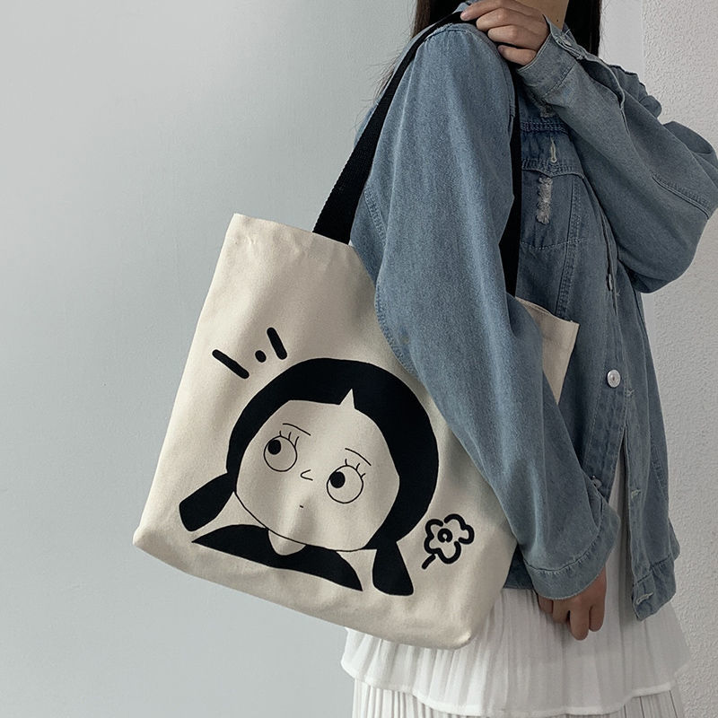 帆布袋帆布包女学生韩版上学装书单肩大容量手提学院风带拉链百搭