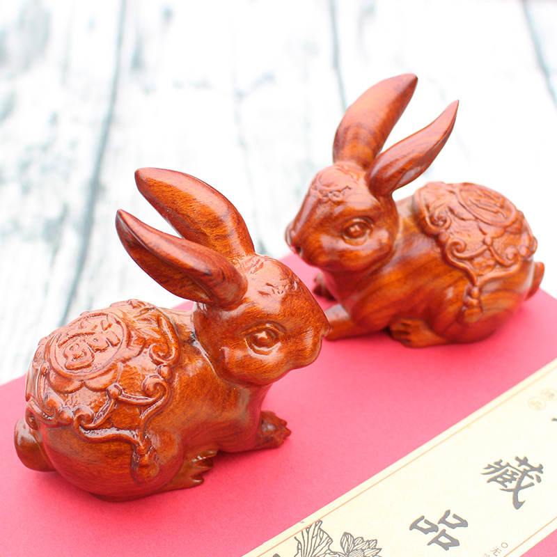 非洲红花梨木雕摆件兔子动物生肖文玩手把件红木小件玉兔子工艺品