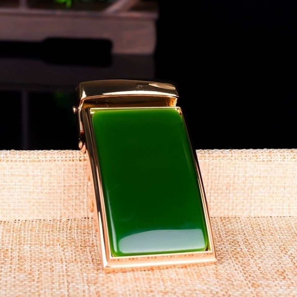 新疆和田碧玉平安无事皮带扣头男款金镶玉腰带扣头招财转运玉腰带