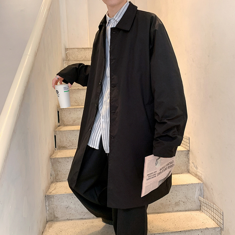 春秋季潮牌中长款风衣男韩版潮流宽松青少年百搭休闲夹克外套
