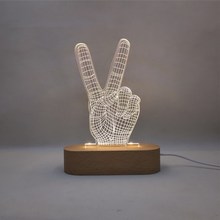 跨境热销V胜利创意比耶手势3D视觉灯个性LED装饰灯USB小夜灯