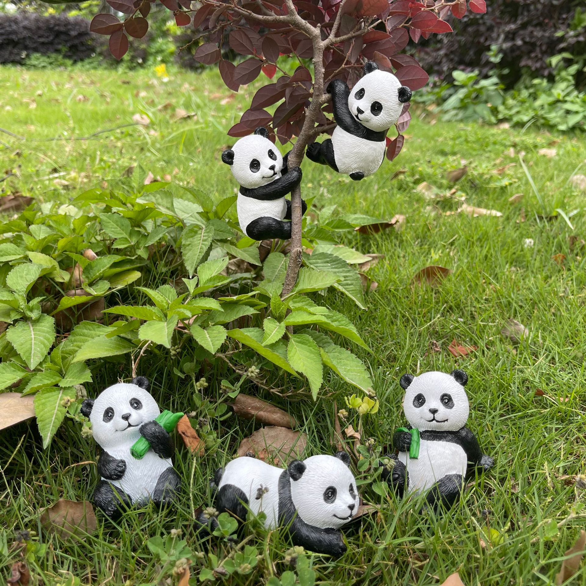 仿真熊猫摆件树脂工艺品花园庭院装饰品动物模型场景小品雕塑园林