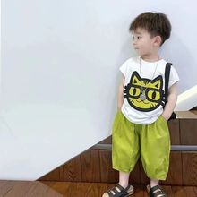 包邮男童夏季套装2022夏装新款韩版短袖T恤时髦儿童七分防蚊裤两
