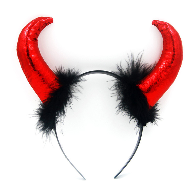万圣节用品恶魔犄角装扮道具红色牛角头箍牛魔王发箍头饰厂家直销