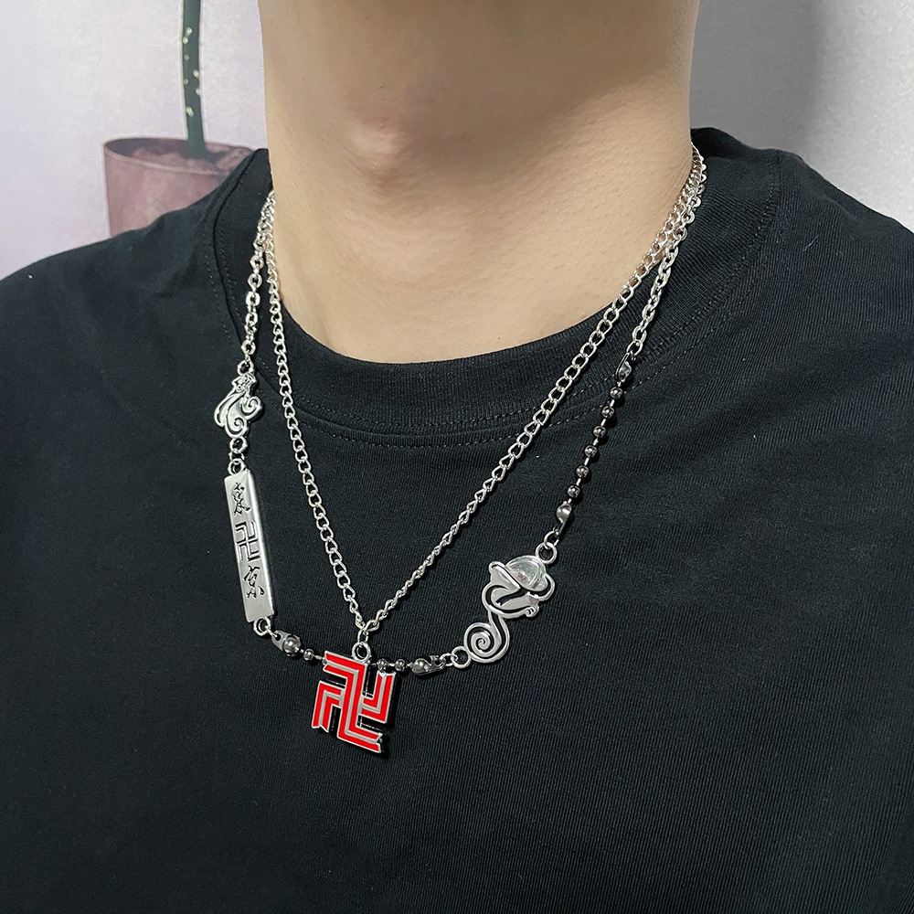 东京复仇者项链卐字符龙纹身双层复古龙纹炫酷嘻哈男士颈链吊坠