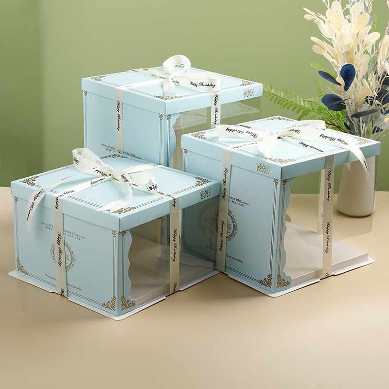 批发开窗网红半透明生日蛋糕盒八寸加高透明手提蛋糕盒烘焙包装盒