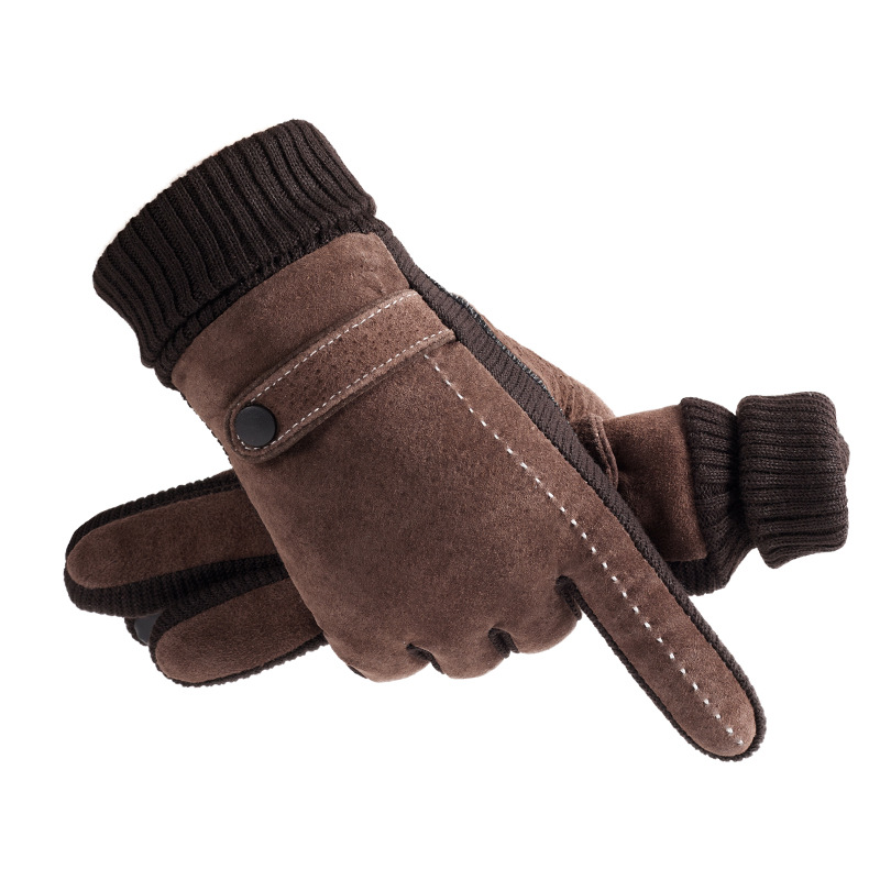 Winter Riding Pig Leather Gloves Windproof Warm Motorcycle Fleece-Lined Cycling Cold Protection Men's Riding Leather Gloves Retro