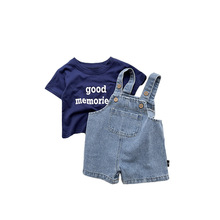 2024夏季韩系婴幼儿童哈衣套装男女宝宝薄款T恤牛仔背带裤二件套