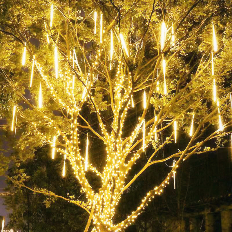 Outdoor Meteor Shower Tree Pendant Colored Lantern Flashing String Sky Star Light Street Courtyard Hanging Tree Decoration Waterfall Light