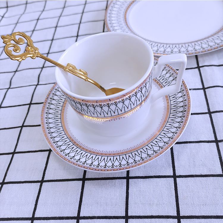 Nordic Golden Mesh Western Cuisine Plate Simple round Gold Household Restaurant Hotel Steak Plate Soup Bowl Noodle Bowl Cup and Saucer