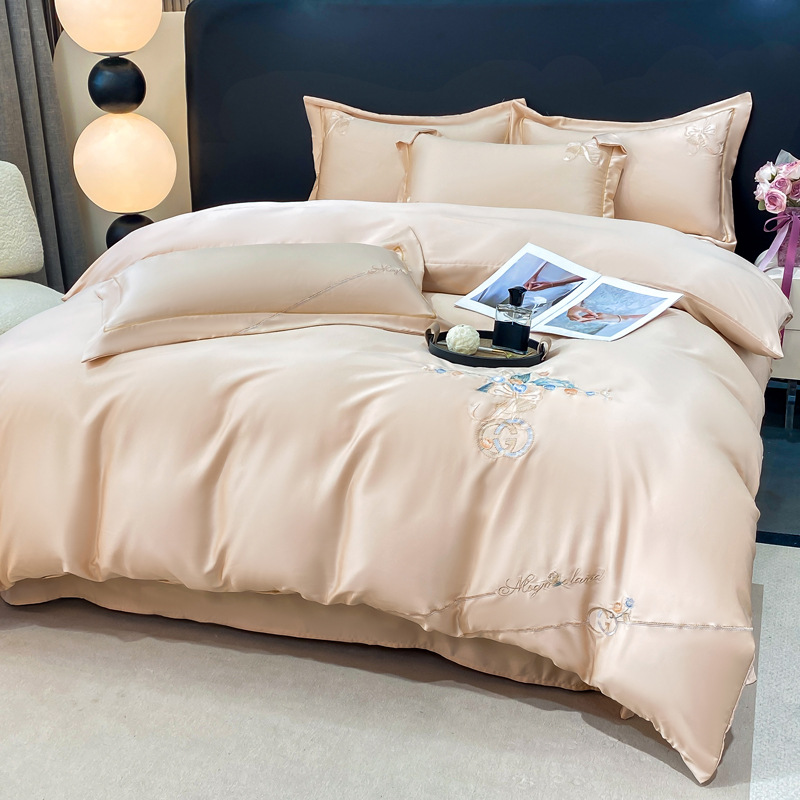 春夏新款60支莱赛尔天丝水光天丝精奢刺绣四件套床上用品工厂批发