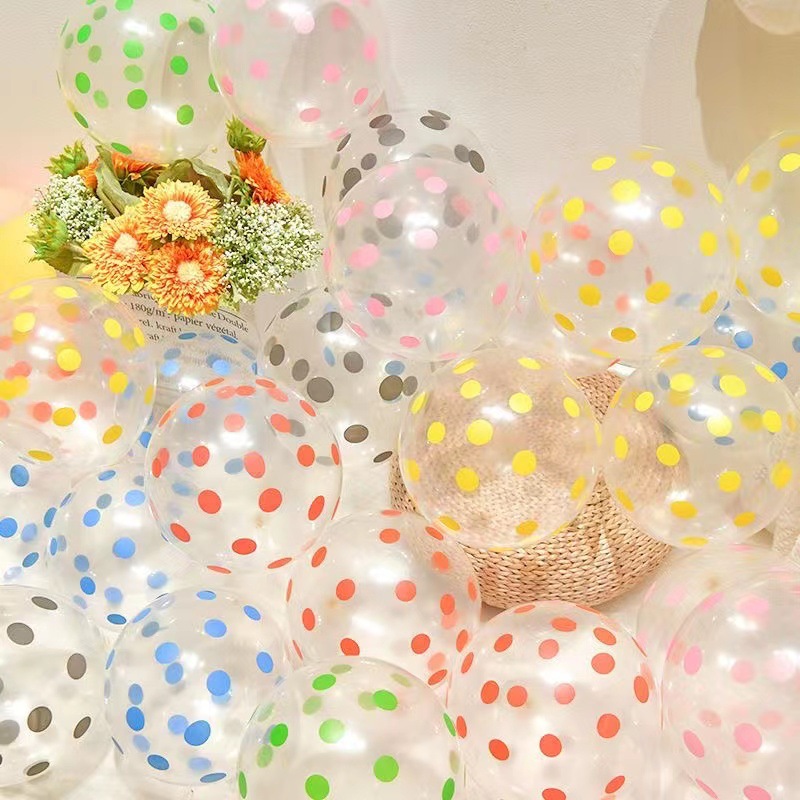 Bounce Ball Party Printing Polka Dot Balloon Birthday Decoration Colorful Transparent Rubber Balloons Layout Children's Birthday