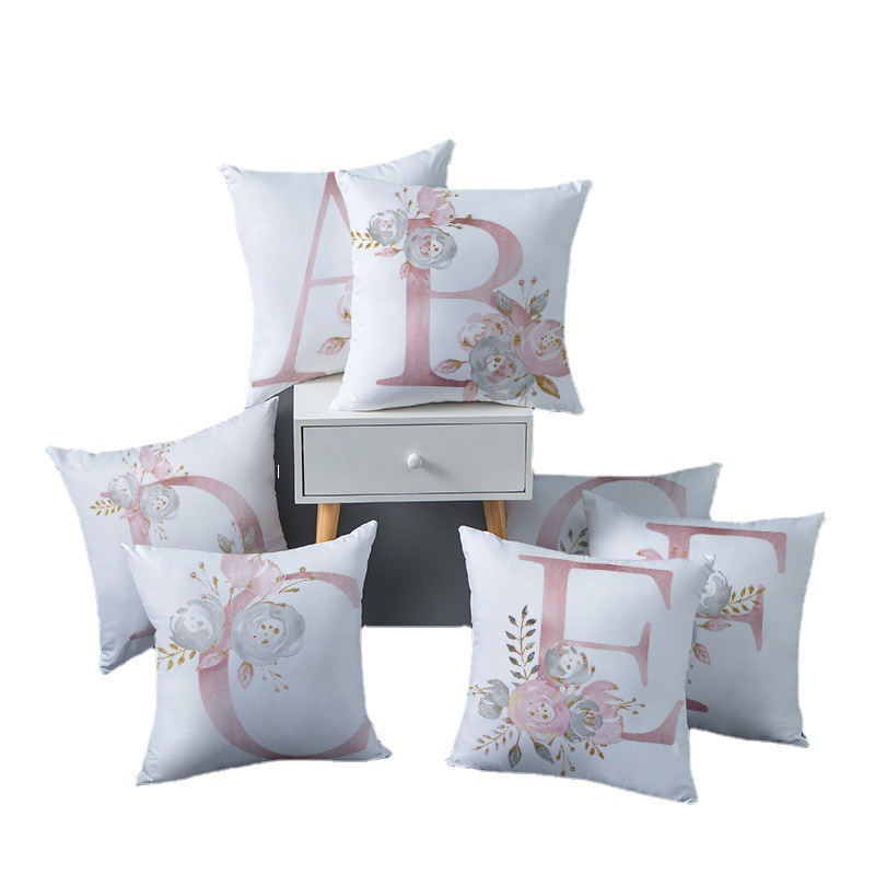 Cross-Border Pink Letters Sofa Pillow Cases Ins Nordic Style Throw Pillowcase Peach Skin Fabric Cushion Cover Shopee Home