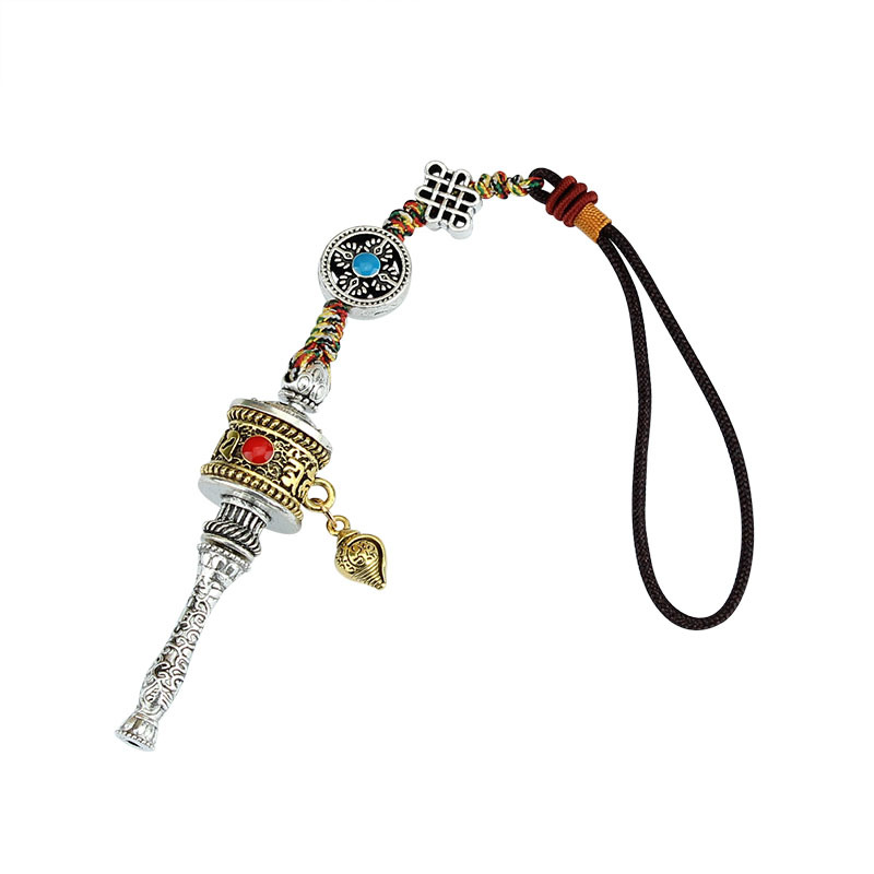 Tibetan Six-Word Motto Prayer Wheel Pendant Vajra Bag Pendant Men's and Women's Safe Automobile Hanging Ornament Ethnic Style