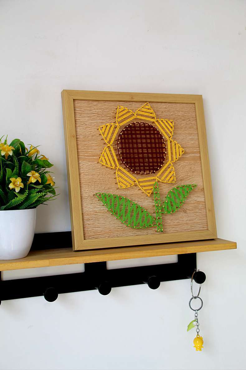 向日葵 钉子绕线画diy材料成品 毛线缠绕画手工课装饰画纱线弦丝