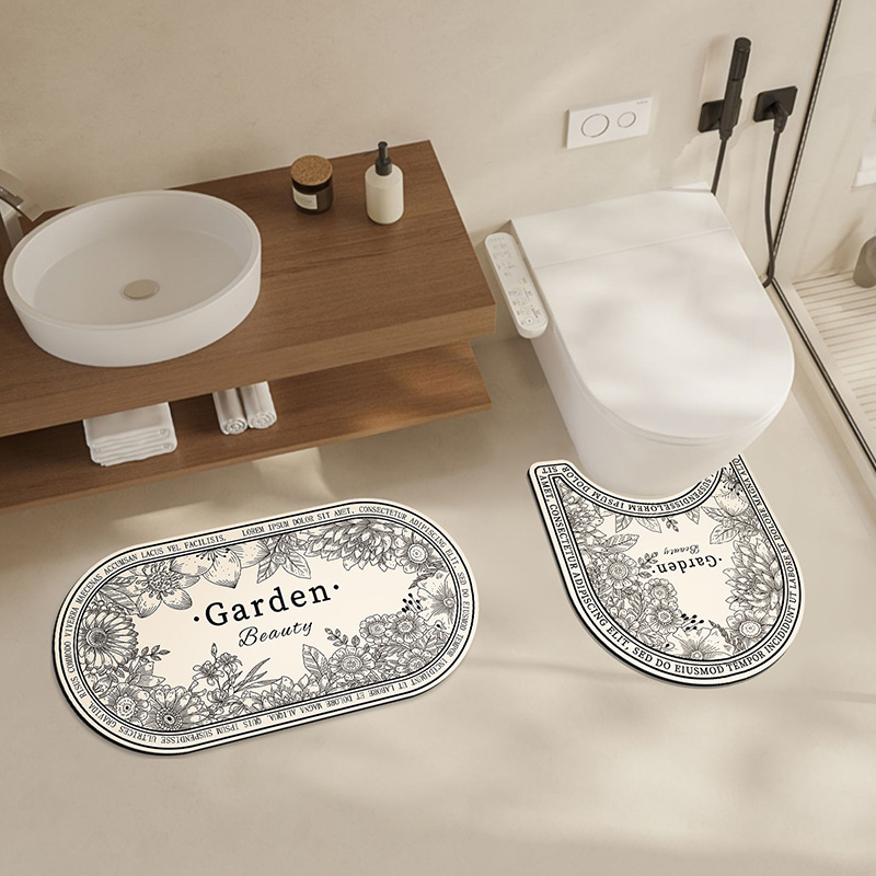 American Retro Water-Absorbing Quick-Drying Floor Mat Bathroom Bathroom Anti-Slip Mats Toilet Wash Table Foot Mat Combination Set