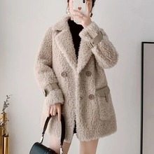 羊羔绒西装领外套秋冬新款2023韩时尚中长款加厚保暖羊羔毛大衣女