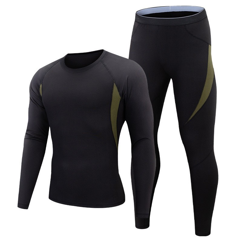 Outdoor Sports Fitness Clothes Thermal Underwear Suit Men's Fleece Thermal Underwear Cross-Border Color Tactical round Neck Long Sleeve