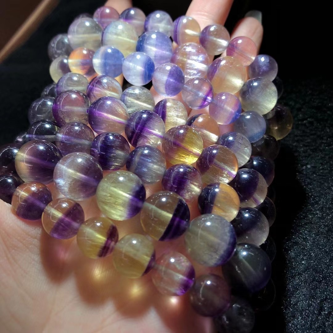 天然紫色水晶聚宝盆手链配饰diy 紫莹石单圈水晶手串 实物拍摄