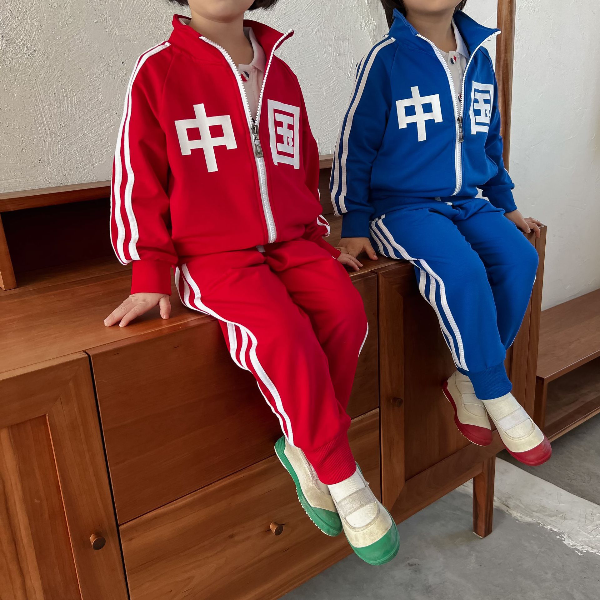 儿童春秋季套装男童拉链运动服中国校服小女童休闲宝宝卫衣两件套