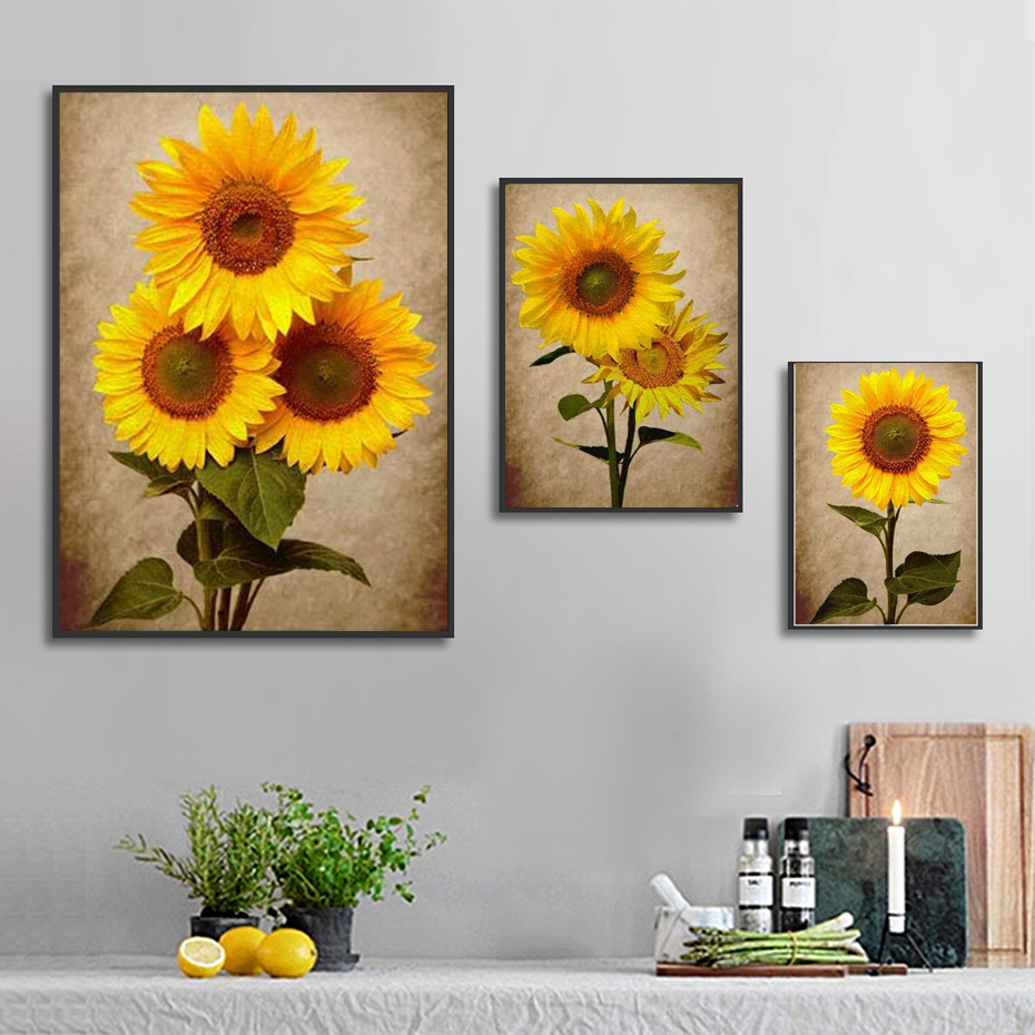 小清新向日葵装饰画芯客厅玄关墙上装饰植物花卉挂画太阳花无框画
