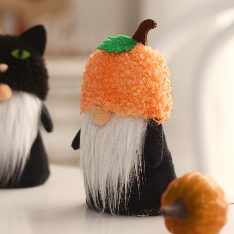 Amazon Cross-Border Halloween Home Decorations Black Cat Pumpkin Hat Faceless Elderly Plush Doll Doll