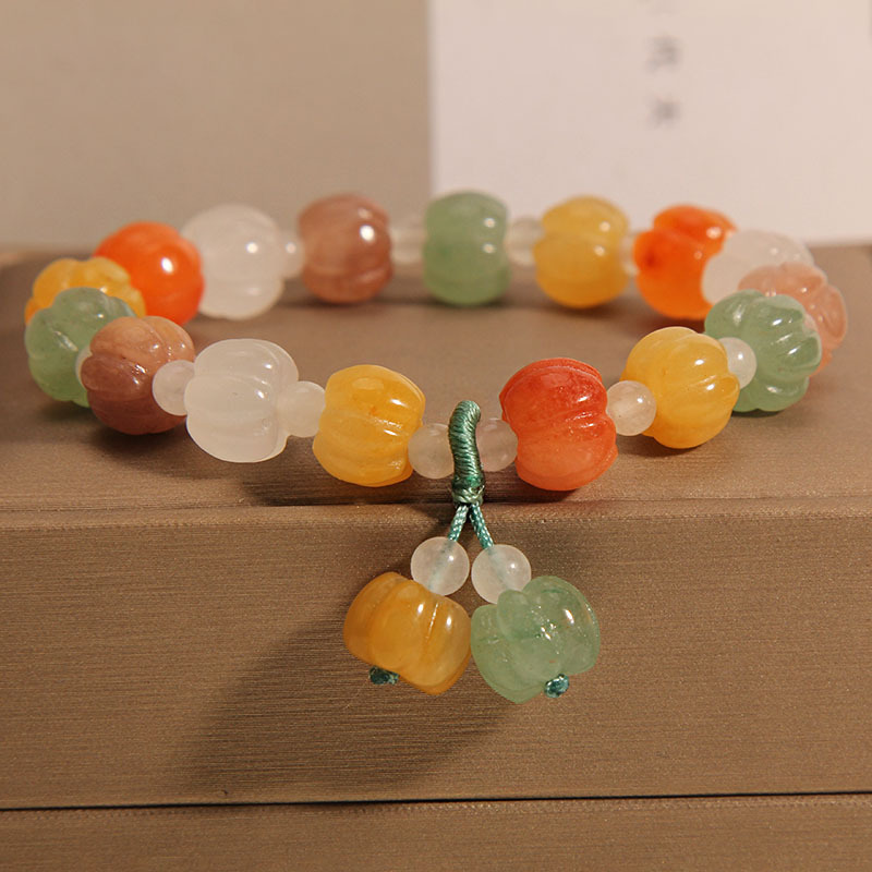 天然金丝玉南瓜珠手链女夏小众轻奢彩色玉石水晶多宝闺蜜手串礼物