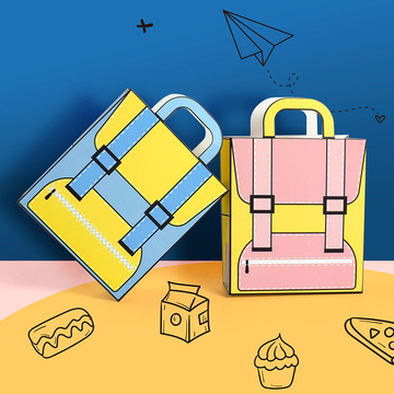 卡通彩色包装手提袋书包形状烘培袋儿童生日礼物糖果饼干手拎袋