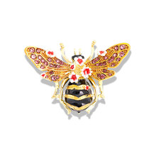 跨境欧美手绘珐琅闪钻复古蜜蜂胸针粉色花朵个性创意胸针高级感
