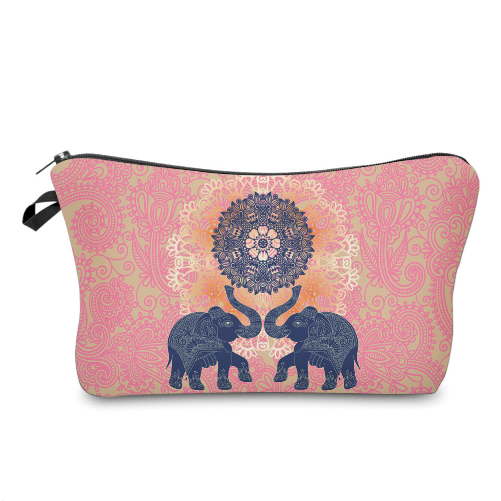 Cross-Border New Arrival Printing Waterproof Portable Cosmetic Bag Elephant Totem Travel Wash Bag Multifunctional Clutch