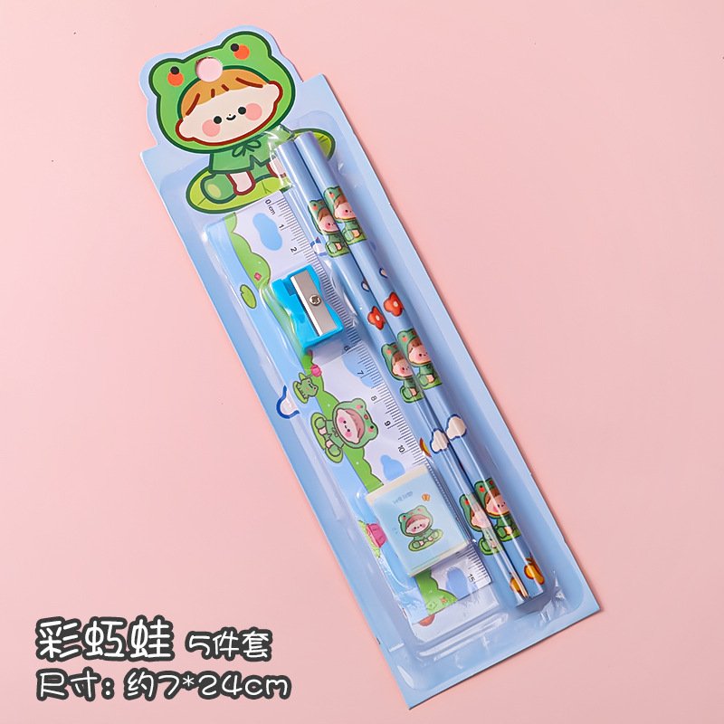 Cartoon Pencil Set Student Studying Stationery Five-Piece Children's Drawing Sketch Supplies Kindergarten Small Prize