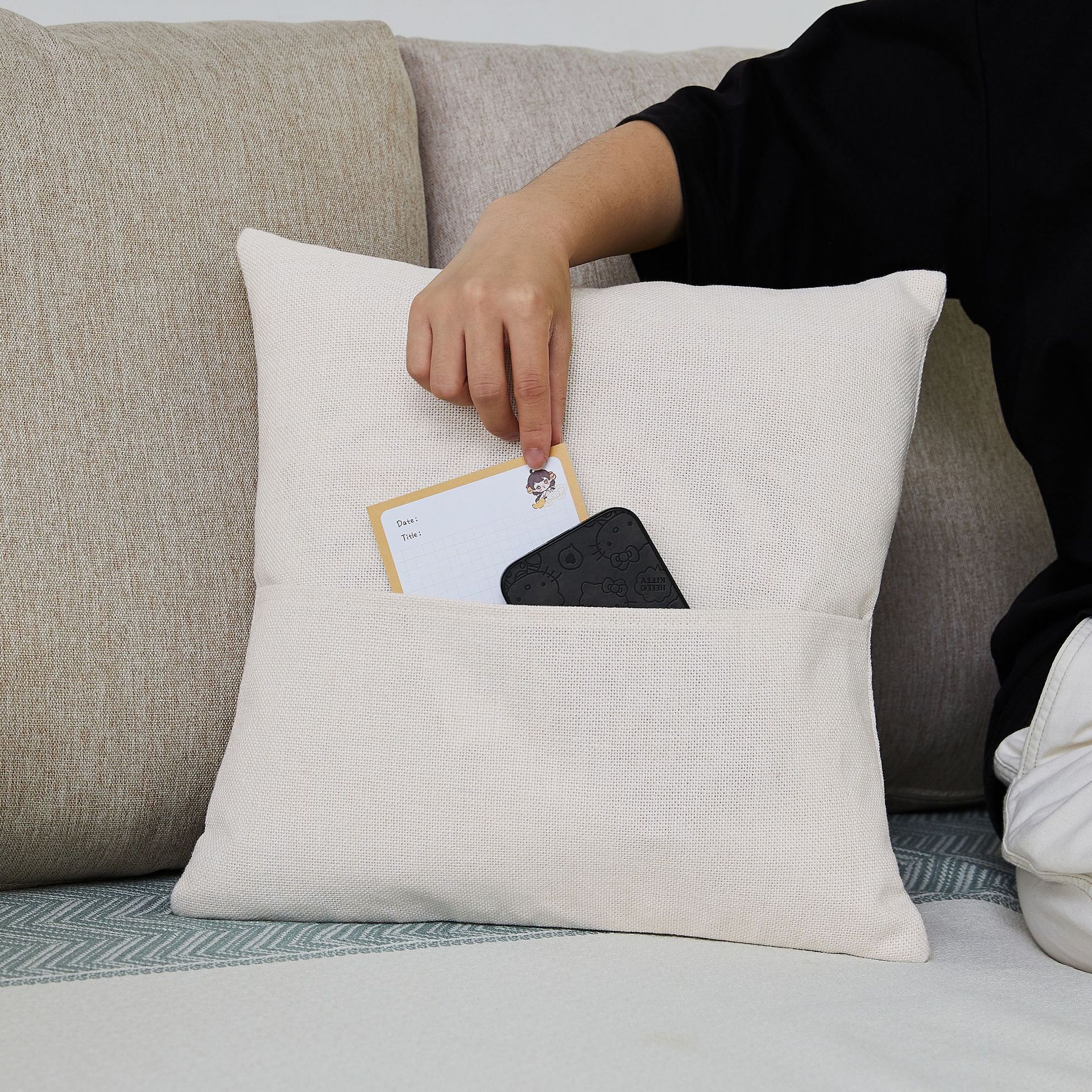 Blank Material Thermal Transfer Printing 300G Cotton and Linen Cushion Case with Pocket Home Decoration Sofa Cushion Lumbar Support Pillow