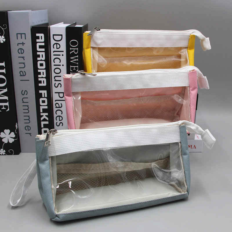 新款ins笔袋大容量透明简约日系学生多功能学生考试用少女心笔盒