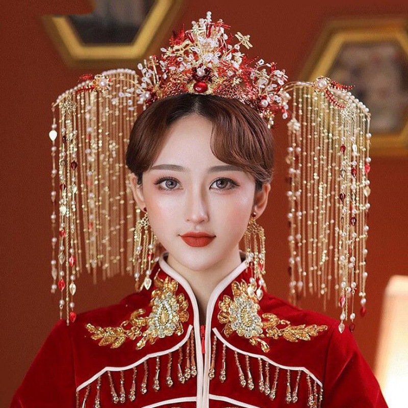 新娘头饰秀禾中式古装中式金色步摇秀禾服影楼婚庆古装代发速卖通