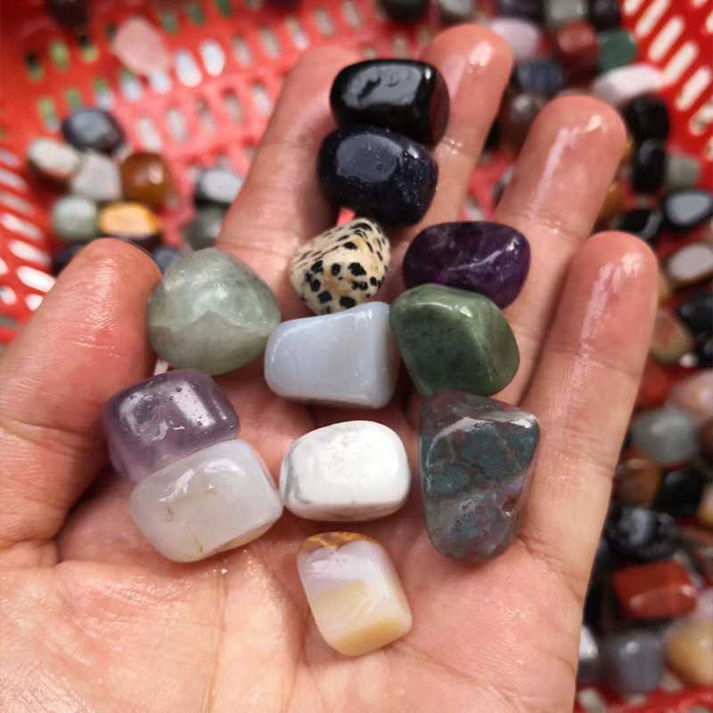 花盆装饰七彩石头幸运石抛光石能量石天然紫白粉黄水晶碎石小石子