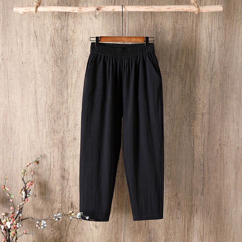 Ice Silk Cotton Linen Harem Pants Women's Large Size Middle-Aged and Elderly Women's Pants Cotton Mother's Cropped Tapered Casual Pants Summer Thin