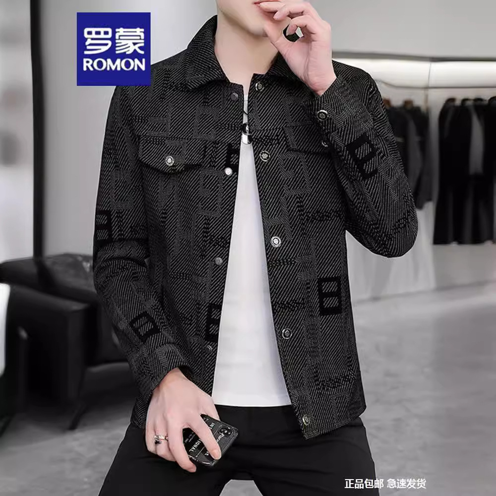 罗蒙男士翻领夹克春秋季休闲修身工装外套男款秋装韩版潮流上衣服