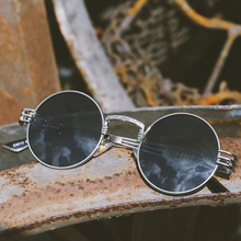 萌姿新款复古偏光圆框太阳眼镜 个性朋克风太子镜 欧美时尚墨镜
