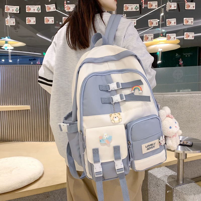 2023 New Trend Casual Contrast Color Backpack Wholesale Japanese Middle School Student Schoolbag Korean Style Partysu Backpack