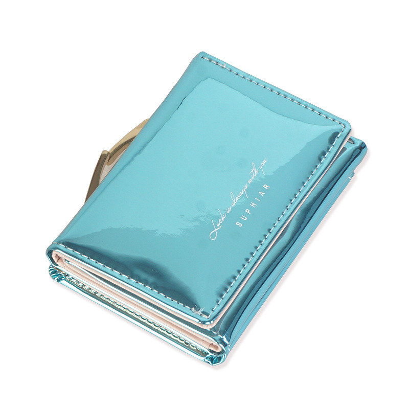 Mini Folding Student Coin Purse Wholesale Buckle Girls Coin Pocket Pu Laser Ins Short Women's Wallet